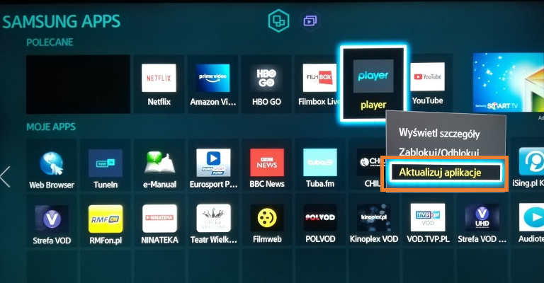 Aplikacja serwisu streamingowego Player na Smart TV odświeżona